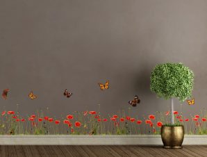 Αυτοκόλλητη Μπορντούρα Τοίχου Poppies & Butterflies 198×30εκ. ANGO 53002 – ango – ANGO_53002