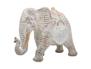Fylliana Επιτραπέζιος Διακοσμητικός Ελέφαντας Resin Χρυσός/Λευκός Αντικέ 24×11.5x19cm 276-223-013
