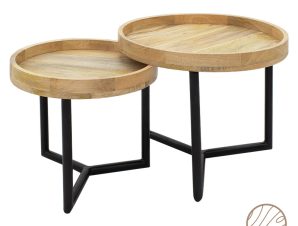 Τραπέζι σαλονιού Kelly σετ 2τεμ pakoworld μασίφ ξύλο φυσικό-μαύρο – PAKO WORLD – 113-000014