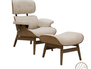 Πολυθρόνα-υποπόδιο relax Mirto pakoworld μασίφ ξύλο καρυδί-ύφασμα μπεζ 80x80x96,5εκ – PAKO WORLD – 167-000009